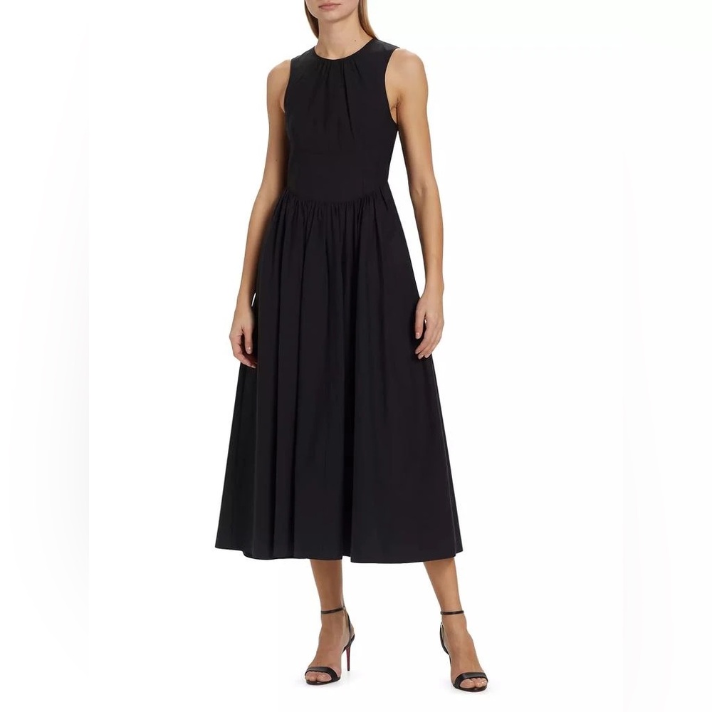 Cinq à Sept Benita Tie-Back Fit & Flare Black midi Dress - Picture 2 of 7